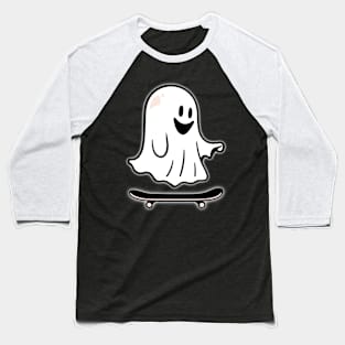 Cute Ghost Riding Skateboard Design Baseball T-Shirt